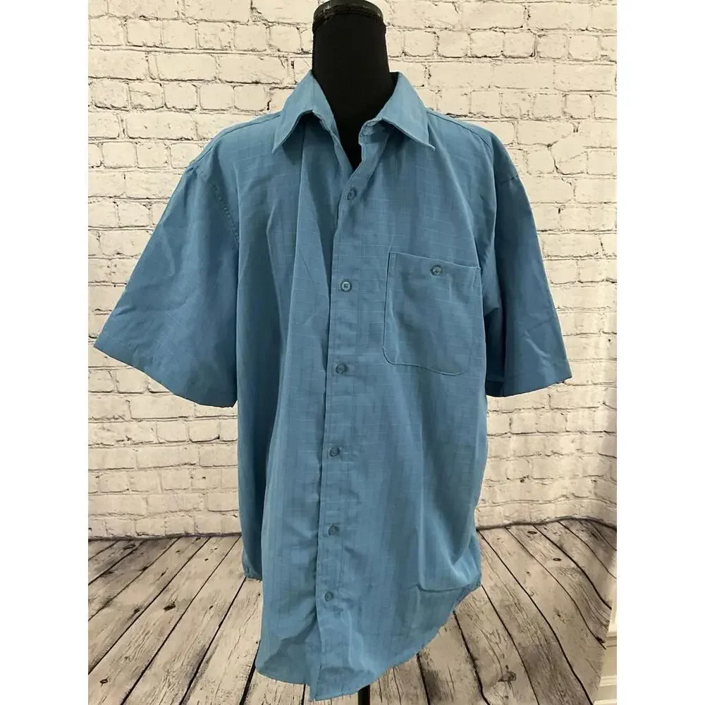 R&R Casual Men’s XL Short Sleeve Button Down Blue Shirt‎ Polyester